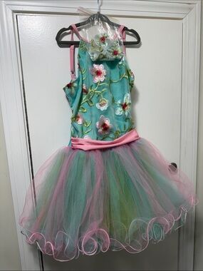 Laylas- Waltz of the Flowers- Aqua and Pink Floral- Large Child